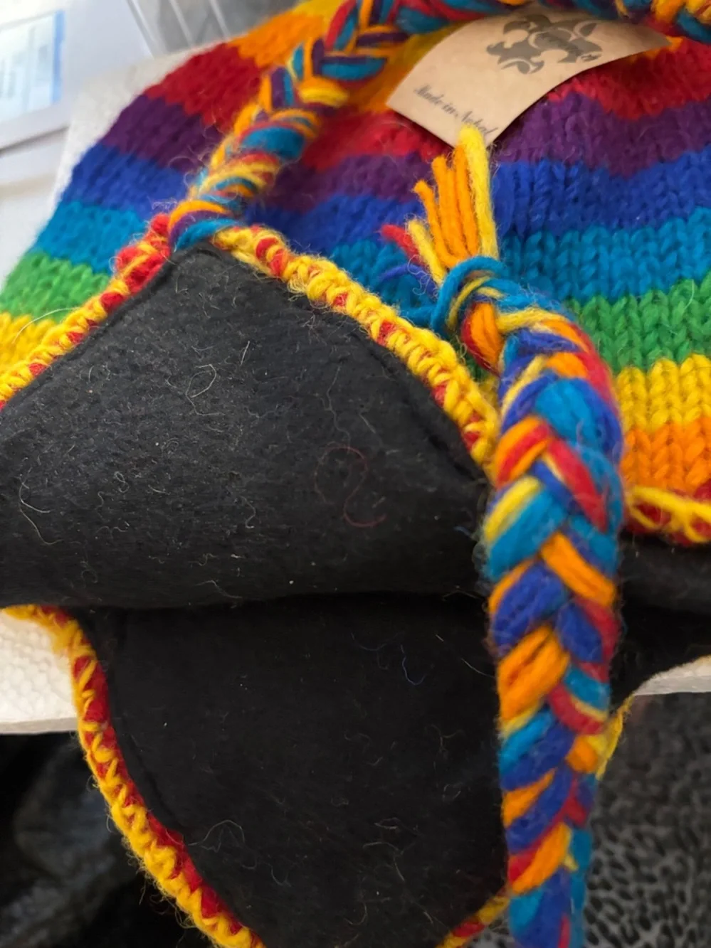 Handmade Rainbow Knit Sherpa Hat - Multicolor Softly Lined
